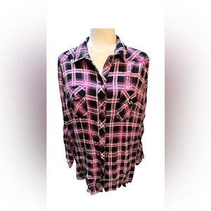Torrid Black and Pink Long Sleeve Button Down Shirt